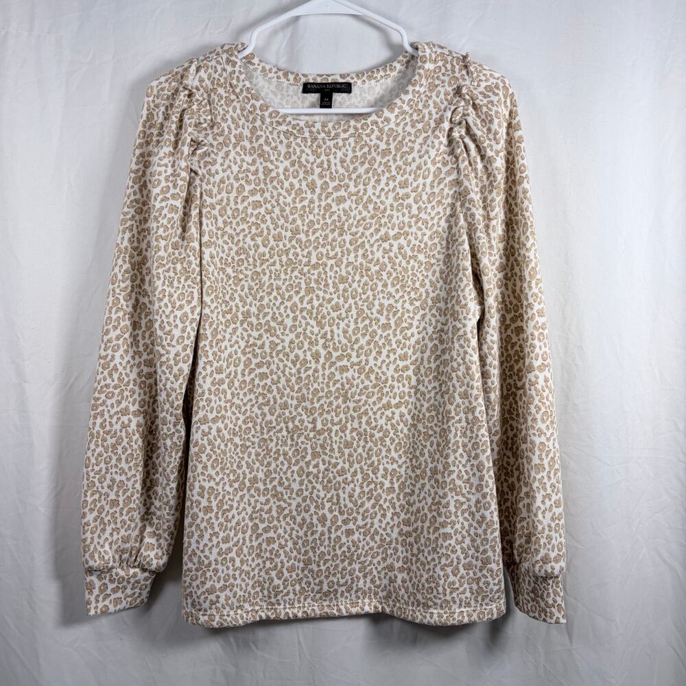 Banana Republic Leopard Print Puff Sleeve‎ Sweater Women's Medium Tan